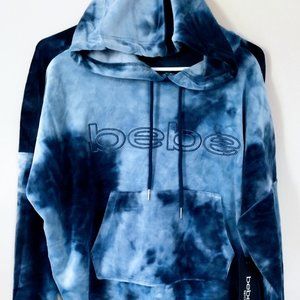 Bebe Sport Women's Plush Tie Dye Cropped Hoodie Long Sleeve Blue Smoke M Size Ne